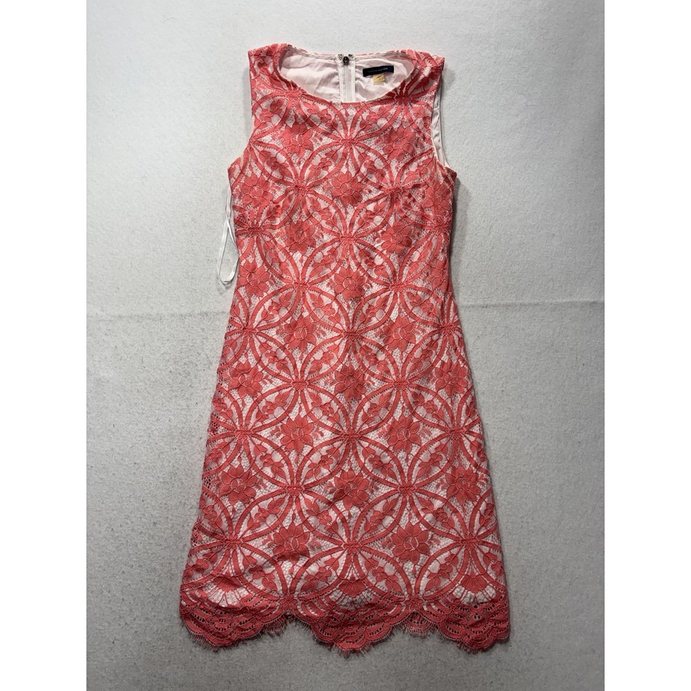 Tommy Hilfiger Dress Womens 4 Pink Floral Lace Sleeveless Sheath Scallop Hem
